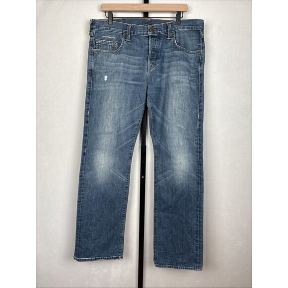 True Religion Jeans Men's 34x34 Blue Faded Distressed Whiskered Straight Leg Y2K